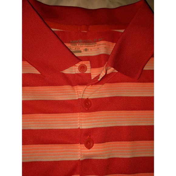 Nike‎ Golf Tour Performance Polo Shirt Size XL Dri Fit Striped Red Pink White - Picture 4 of 16